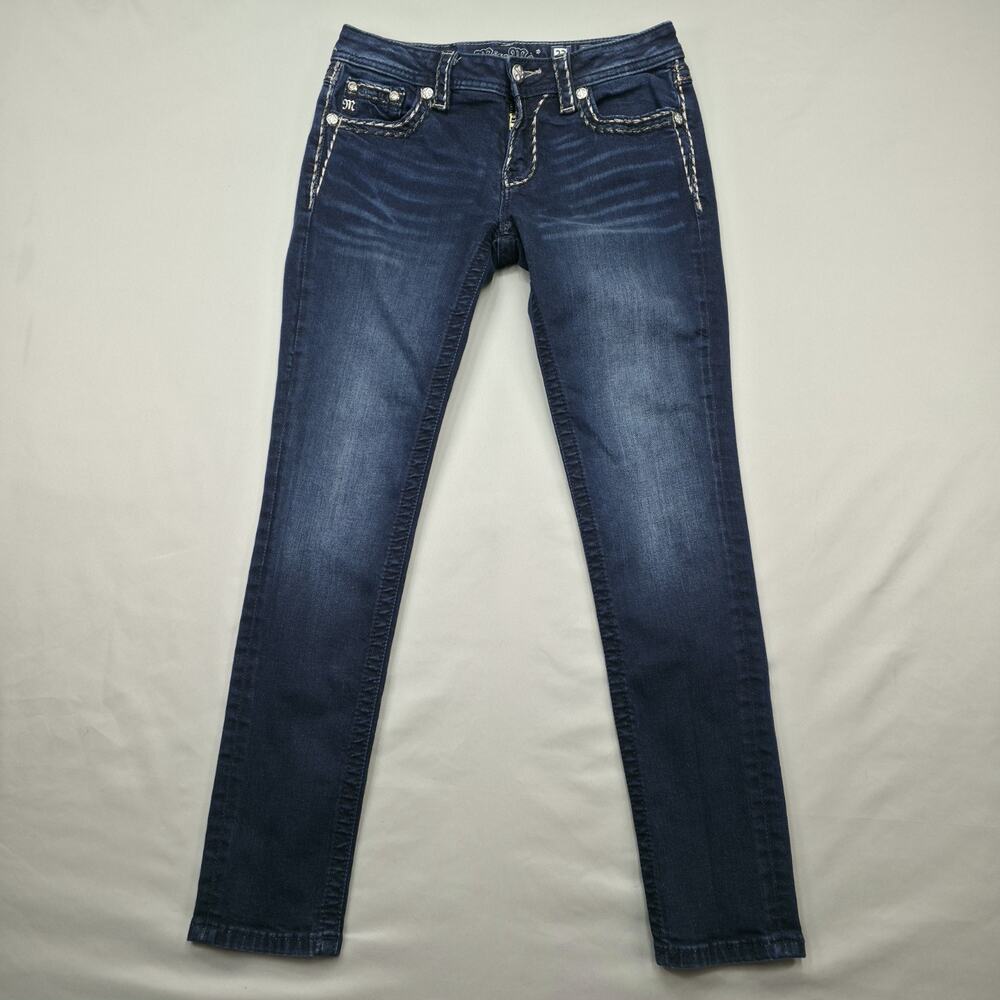 Miss Me Womens Jeans 27 Mid Rise Skinny Dark Wash Rhinestone Western Y2K Bling